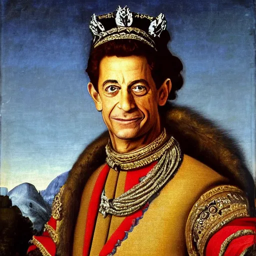 Prompt: renaissance portrait of Nicolas Sarkozy as a french king