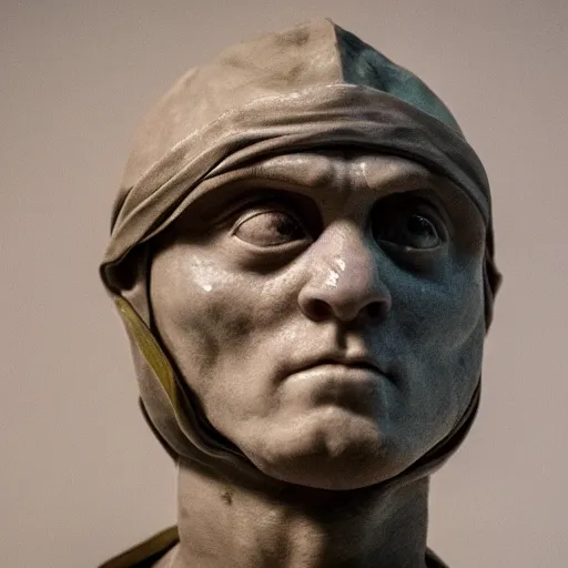 Image similar to donatello of the teenage mutant ninja turtles as a sculpture from the renaissance made of white marble, high details, cinematic, photorealistic