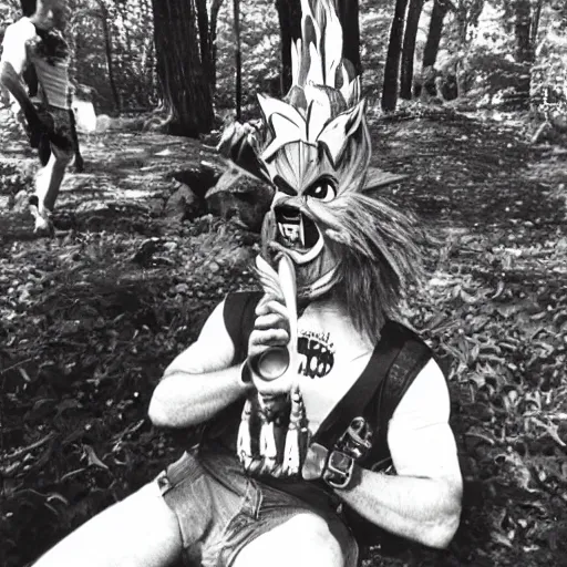 Image similar to photograph of crash bandicoot from the video game crash bandicoot smoking bongs and selling acid at powder ridge rock festival, 1 9 7 0