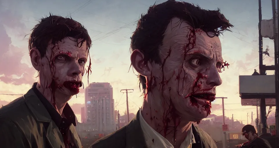 Image similar to highly detailed portrait waiter zombie in gta v, stephen bliss, unreal engine, fantasy art by greg rutkowski, loish, rhads, ferdinand knab, makoto shinkai and lois van baarle, ilya kuvshinov, rossdraws, tom bagshaw, global illumination, radiant light, detailed and intricate environment