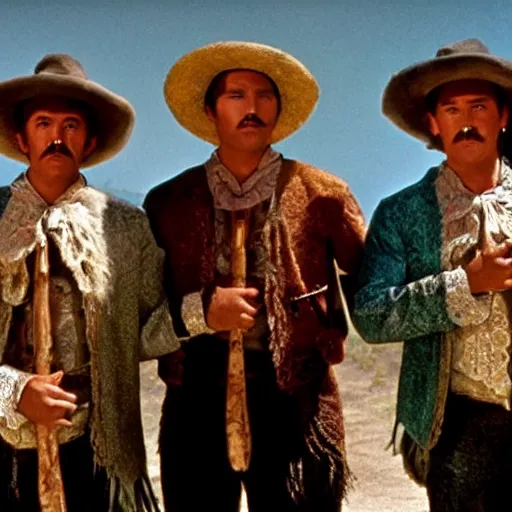 Prompt: the three amigos hire a fourth amigo, high detailed, cinematic, photorealistic, movie still,