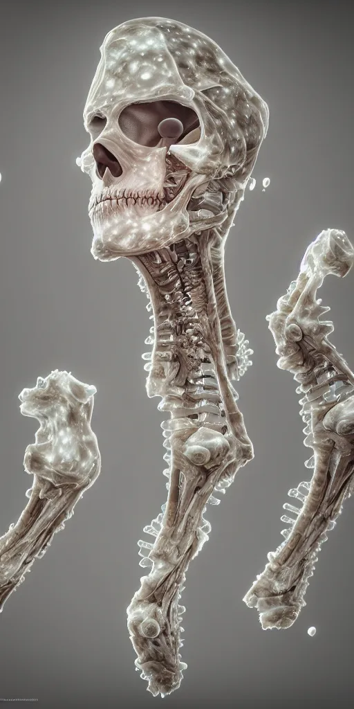 Prompt: ultra realistic render, ethernal chaos and healing bone formations and transparent glow tears, bio mechanic, abstract, caustic lights, hyper realistic, hyper detalied, octane render, 8 k