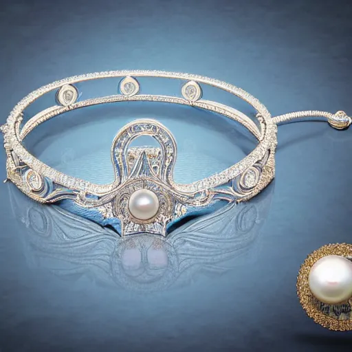 Prompt: a beautiful photorealistic diamond bracelet made of platinum glowing in sparkles with heavenly notes neo rococo, pearls and shells, highly detailed sailor moon aesthetic, fantasy, intricate, elegant, highly detailed, digital painting, artstation, concept art, matte, sharp focus, illustration, artgerm and greg rutkowski and alphonse mucha