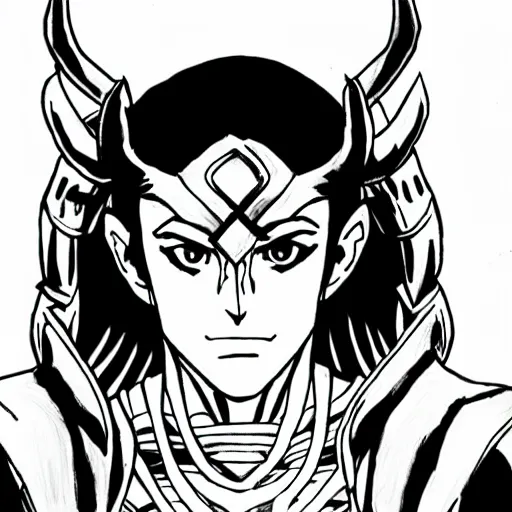 Image similar to Detailed manga full body portrait of Loki