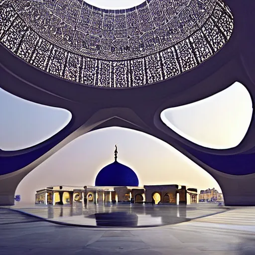 Image similar to mosque with dome by zaha hadid fantasy world