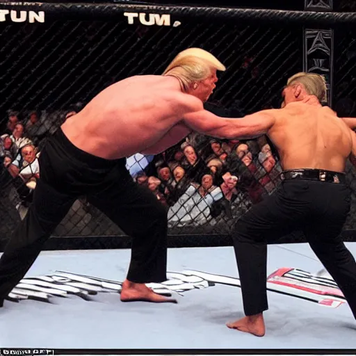 Image similar to an extremely buff Donald Trump punching Anthony Fauci, Ultimate fighting championship