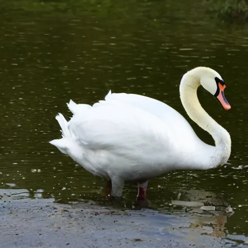 Prompt: Swan with a group of crabs stops the traffic