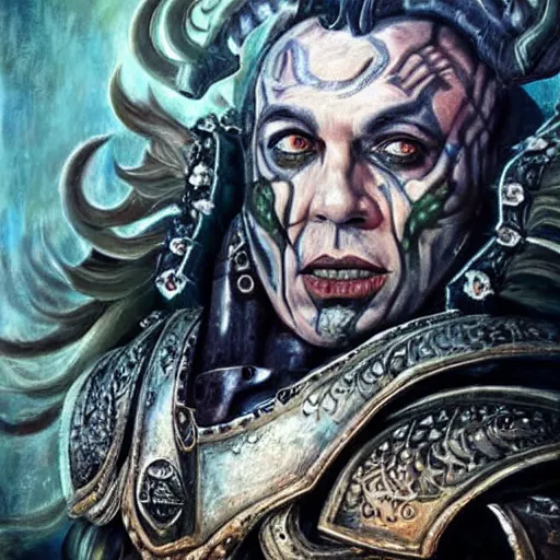 Image similar to Till Lindemann as chaos marine. epic game portrait. Highly detailed, highly recommended. fantasy art by Botticelli