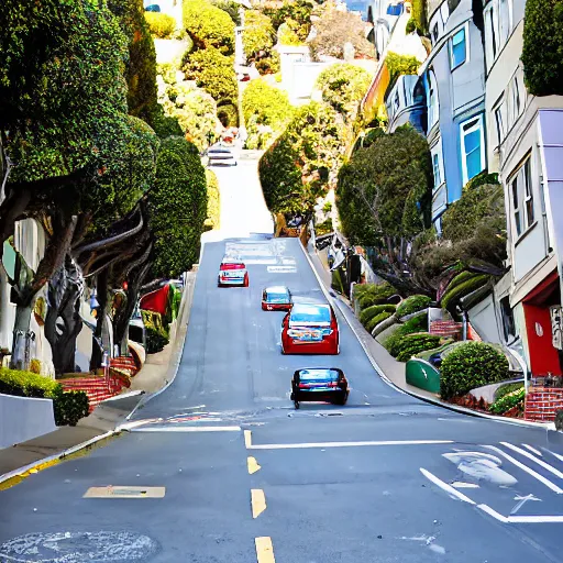 Image similar to Lombard Street is an east–west street in San Francisco, California that is famous for a steep, one-block section with eight hairpin turns. Stretching from The Presidio east to The Embarcadero (with a gap on Telegraph Hill), most of the street's western segment is a major thoroughfare designated as part of U.S. Route 101. The famous one-block section, claimed to be the crookedest street in the world, is located along the eastern segment in the Russian Hill neighborhood. It is a major tourist attraction, receiving around two million visitors per year and up to 17,000 per day on busy summer weekend