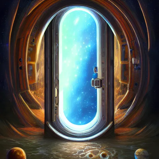 Image similar to A hyperdetailed digital oil painting of A doorway to the galaxy, Trending on ArtStation and DeviantArt