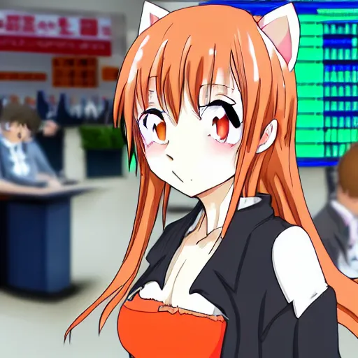 Image similar to Anime catgirl winning at the stock market