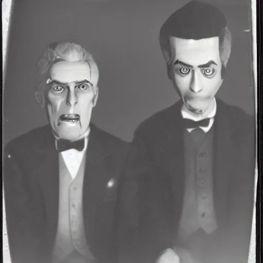 Prompt: tintype photo of cartoon rick and morty