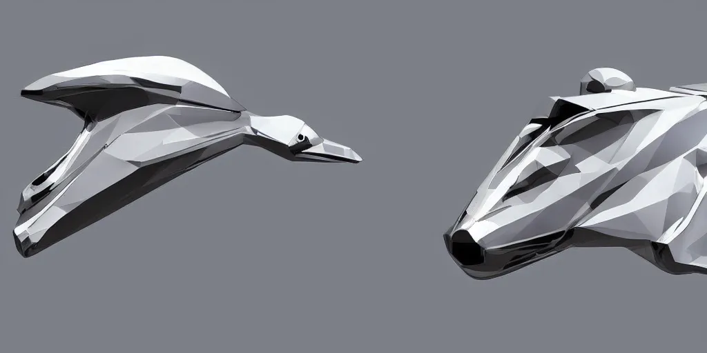Prompt: Duck shaped spaceship, elegant, smooth shapes, duck head, duck themed, futuristic