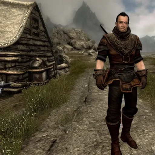 Prompt: screenshot of Tom Hanks in Skyrim