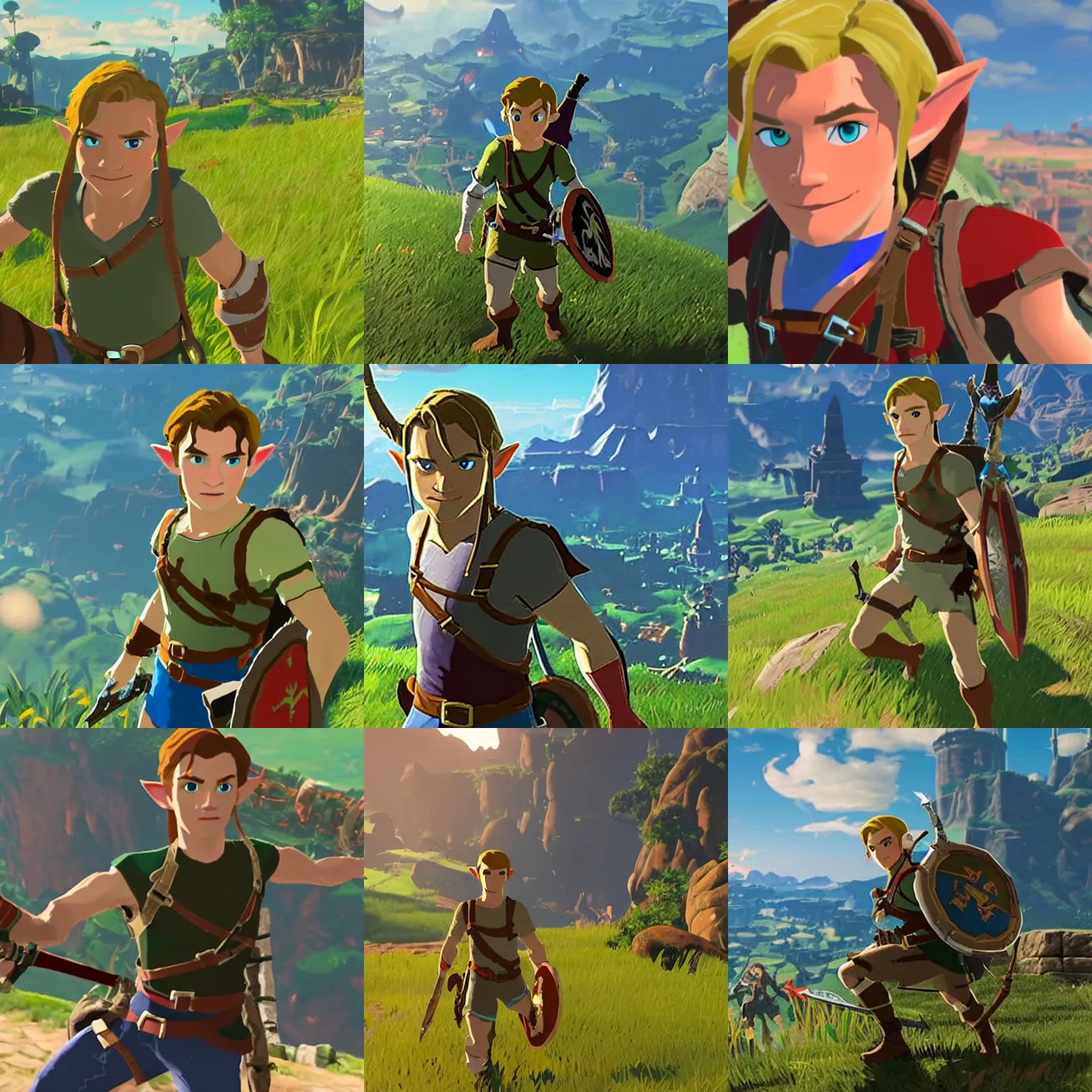 Prompt: Screenshot of Tom Holland as Link in Zelda: Breath of the Wild (2017)