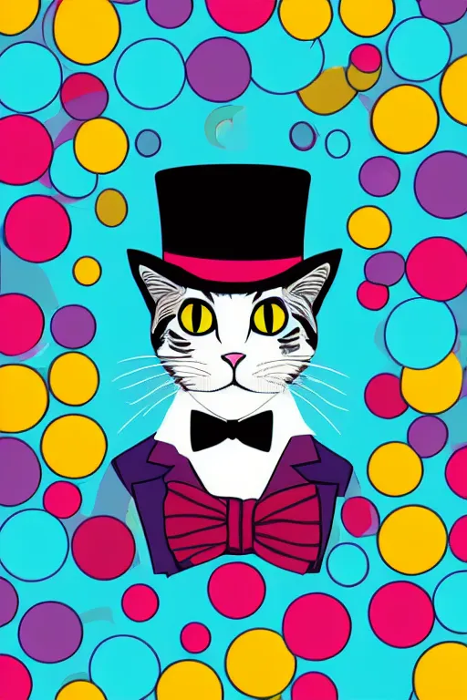 Image similar to A portrait of a cat wearing a top hat, sticker, colorful, illustration, highly detailed, smooth and clean vector curves, no jagged lines, vector art, smooth