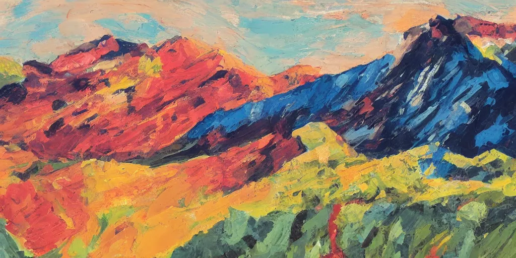 Image similar to pop art illustration of a mountainscape at day