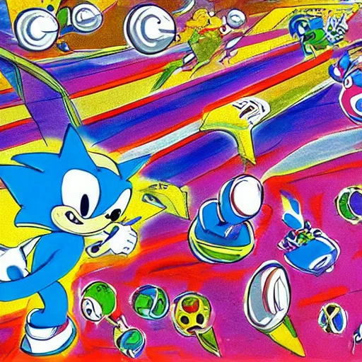 Image similar to sonic the hedgehog as imagined by peter max