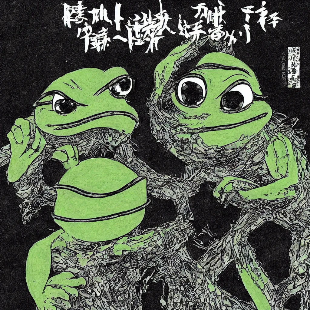 Prompt: pepe the frog by tsutomu nihei award - winning manga