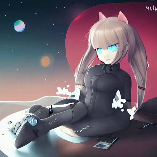 Image similar to elon musk cat girl, trending on art station, anime cute