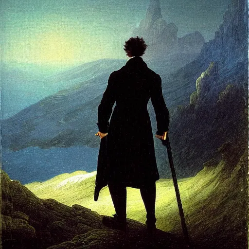 Image similar to Wanderer above the Sea of Fog by Caspar David Friedrich