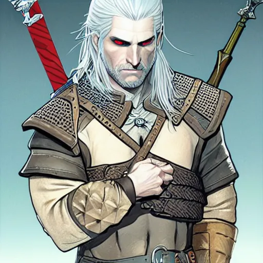 Image similar to geralt form witcher by RANGE MURATA and mucha