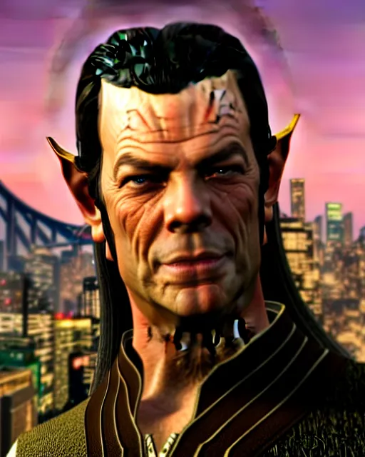 Image similar to Elrond from Lord of the rings in GTA V loading screen, GTA V Cover art by Stephen Bliss, boxart, loading screen,