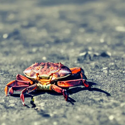 Image similar to A portrait of a crab, in the style of Studio Ghibli, 4k, fantasy, D&D, traditional art, highly detailed, full body shot, shallow depth of field, bokeh, professional lighting