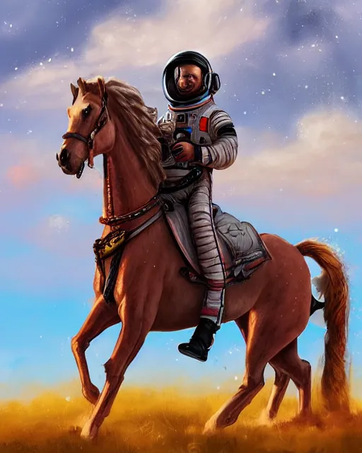 Image similar to horse sitting on top of astronaut, artstation