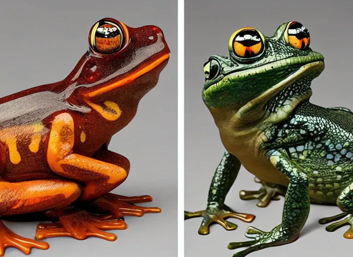 Image similar to frogs and lizards painting carved in amber by chiara bautista and norman rockwell and greg rutkowski weta studio