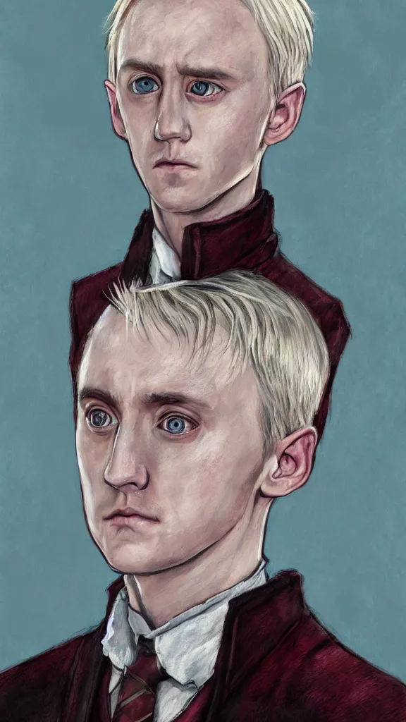 Image similar to a close - up portrait of draco malfoy, attending the yule ball. beautiful painting by jim kay. color harmony, 8 k detail, gallery quality, hd wallpaper, premium prints available, hyper - detailed, intricate design.