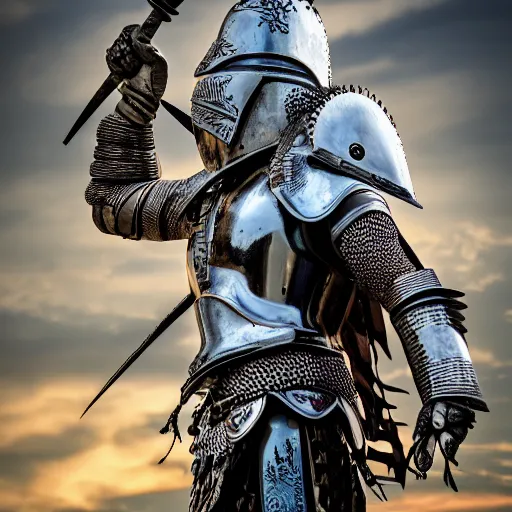 Image similar to warrior with metal eagle, armour 4k, HDR, smooth, sharp focus, hyper realistic, high resolution