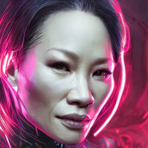 Image similar to lucy liu portrait, dystopia core, apocalyptic, armor, warrior, dramatic, sharp focus, fiction, neon, fantasy, hyper detailed, digital art, trending in artstation, cinematic lighting, studio quality, smooth render, unreal engine 5 rendered, octane rendered, art style and nixeu and wlop and krenz cushart