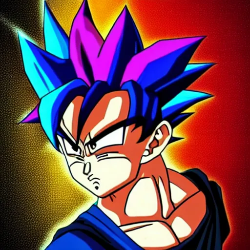 Image similar to Goku going super sayian with rainbow colored hair