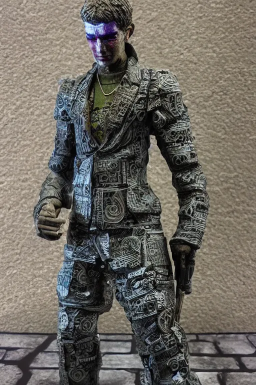 Image similar to 'an intricate detailed paper mâché statue of the Lord of TCP/IP and Subnetting, style of The Matrix, Blade Runner, Cyberpunk 2077'