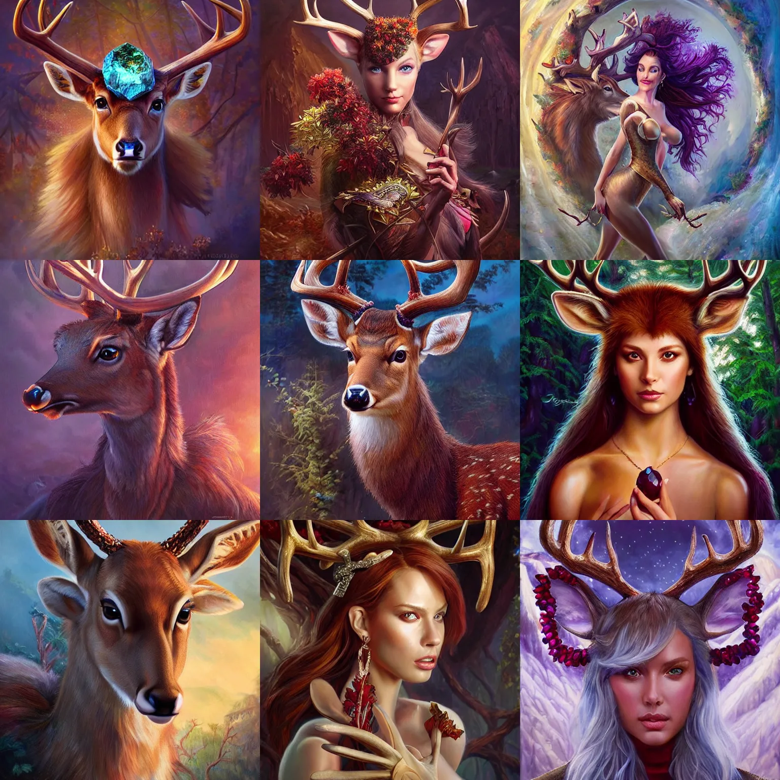 Prompt: beautiful oil painting with high detail of a Deer and Ruby Geode 🦌 💎 ♦️ hybrid from dungeons and dragons and art direction by James Cameron ;by artgerm; wayne reynolds art station; cinematic quality character action render; ultra high quality model; production quality cinema model; aesthetic