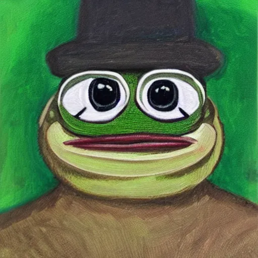 Prompt: portrait of Pepe the frog in realistic old masters technique