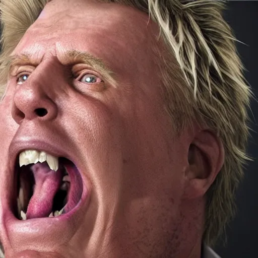 Image similar to hyperrealistic mixed media image of gary busey screaming at a mirror, stunning 3 d render inspired art by xiang duan and thomas eakes and greg rutkowski, perfect facial symmetry, hyper realistic texture, realistic, highly detailed attributes and atmosphere, dim volumetric cinematic lighting, 8 k octane detailed render, post - processing, masterpiece,