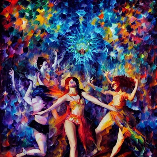 Image similar to psychedelic rave dance party by arthur adams, charlie bowater, leonid afremov, chiho ashima, karol bak, david bates, tom chambers