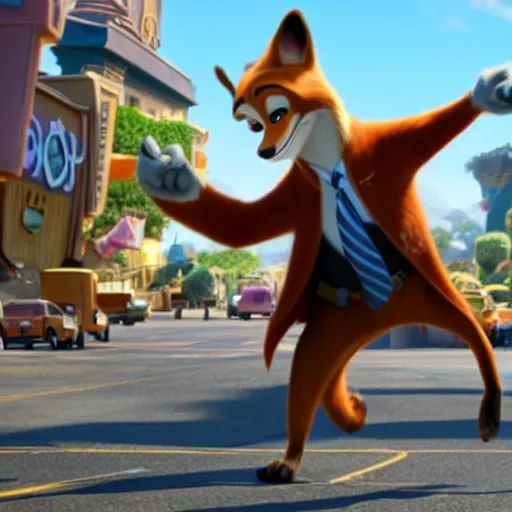 Prompt: Nick Wilde dabbing in Zootopia movie