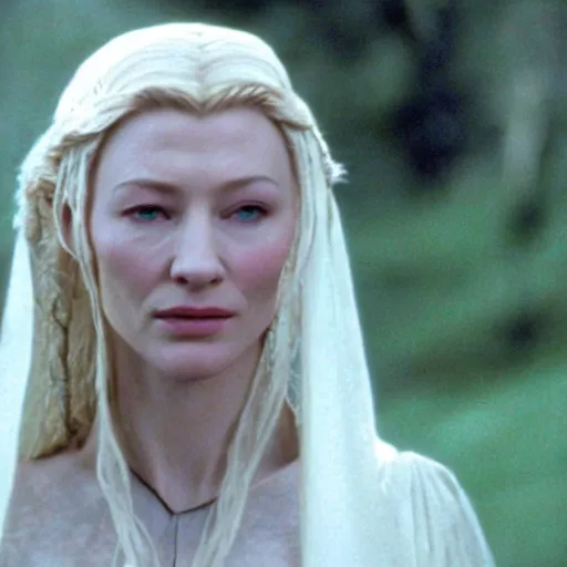 Prompt: film still of young cate blanchett as galadriel!!!! in lord of the rings movie ( 2 0 0 2 ) - n 9