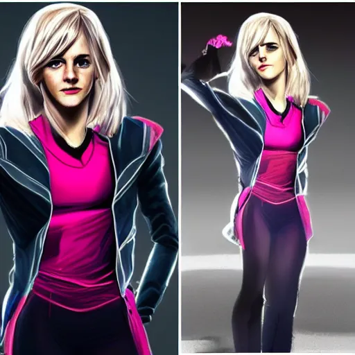 Prompt: Emma Watson cosplaying as spidergwen, photorealistic high quality