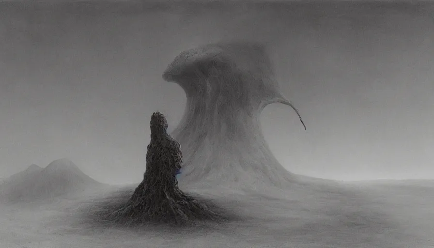 Prompt: the reaper of souls, landscape artwork by zdzislaw beksinski