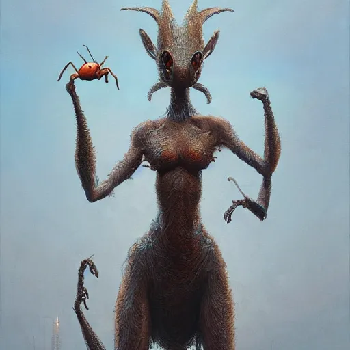 Image similar to A painting of an anthropomorphic ant queen standing on her hind legs formian pathfinder, digital art, Wayne Barlowe Pierre Pellegrini Greg Rutkowski