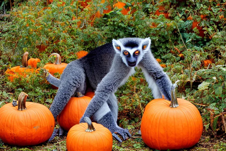 Image similar to a photo of a giant mutant lemur pumpkin in its natural habitat, kodak ektachrome e 1 0 0 photography