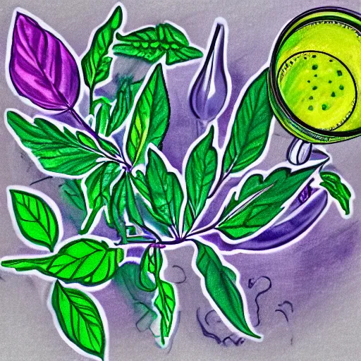 Prompt: Alcohol drawing of multicolor herb