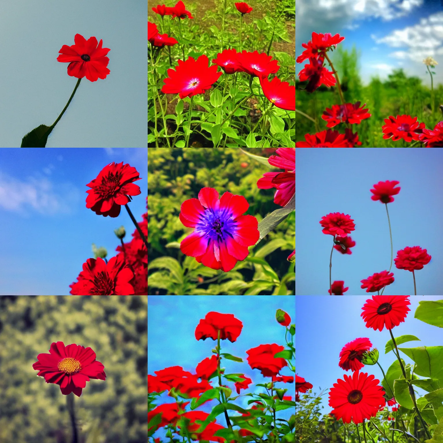 Prompt: blue sky : : red flower