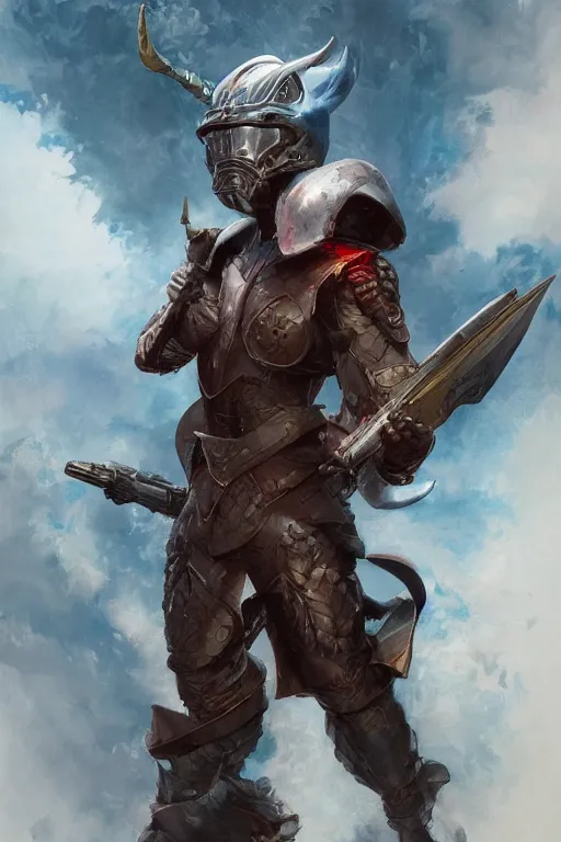 Image similar to portrait of the window unicorn slayer wearing scorched helmet by artgerm and Craig Mullins, James Jean, Andrey Ryabovichev, Mark Simonetti and Peter Morbacher 16k