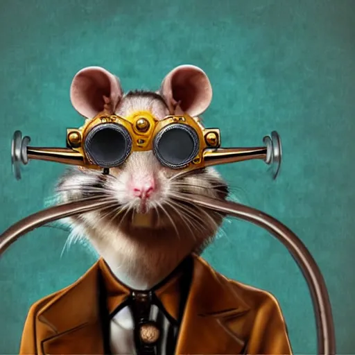 Image similar to a rat with steampunk googles, by schizophrenia patient