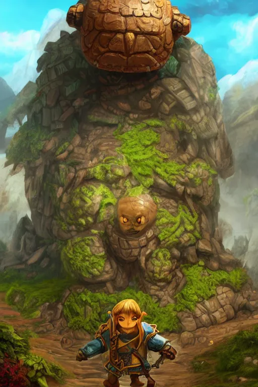 Image similar to zelda fantasy art giant golem troll wood rock greeble gemstone, global illumination ray tracing hdr fanart arstation by sung choi and eric pfeiffer and gabriel garza and casper konefal